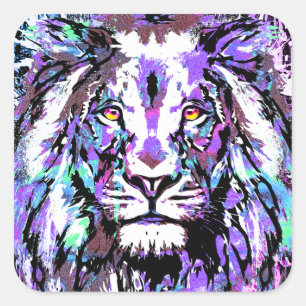 Portrait de Lion Violet - Carré Sticker Lion