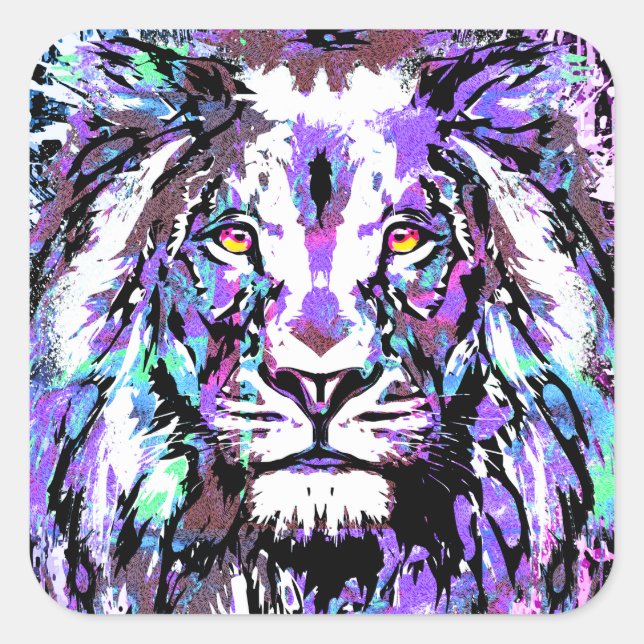Portrait de Lion Violet - Carré Sticker Lion (Devant)