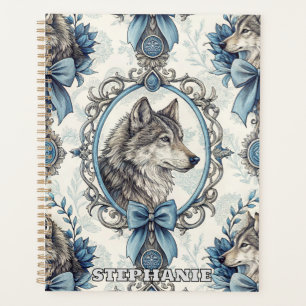 Portrait de loup d'hiver en cadre bleu et gris ora