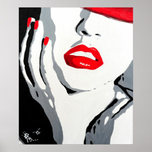 Portrait de pop art affiche rouge lèvres et ongles