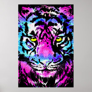 Portrait de tête de tigre rose Neon - Poster de ti