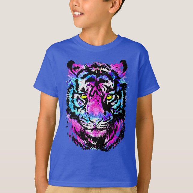 Portrait de tête de tigre rose néon - T-shirt de t (Devant)