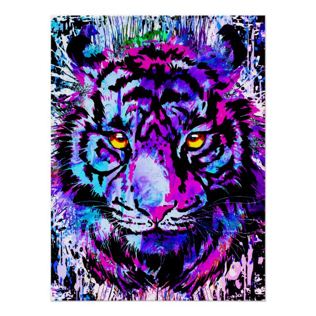 Portrait de tête de tigre violet - Poster de tigre (Devant)