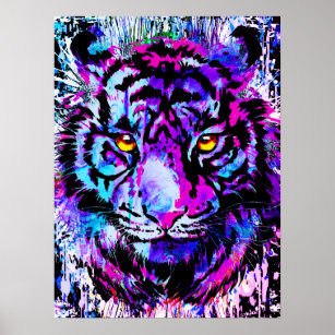 Portrait de tête de tigre violet - Poster de tigre