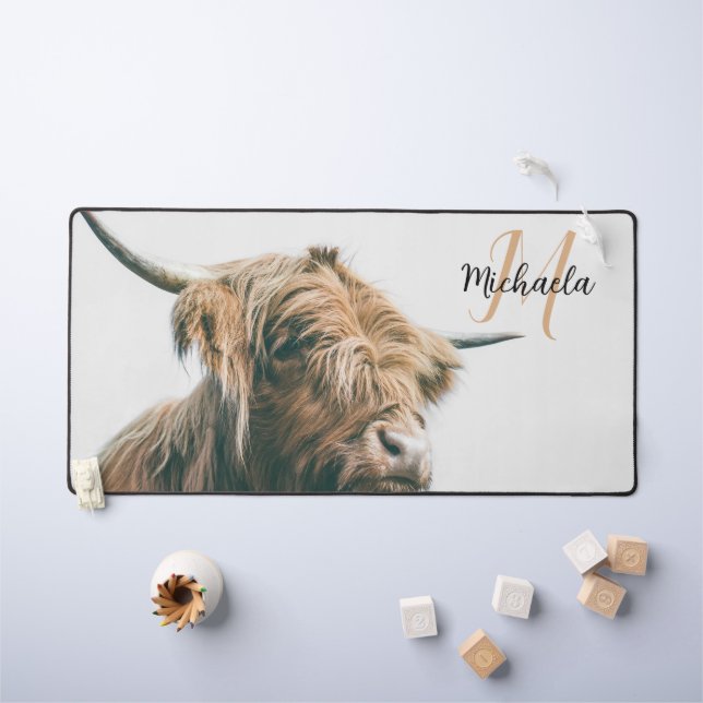 Portrait de vache Highland nom personnalisé monogr (Tableau pour enfants)