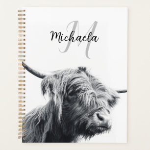 Portrait de vache Highland premier monogramme noir