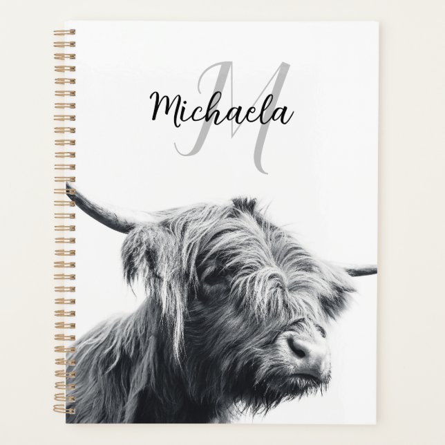 Portrait de vache Highland premier monogramme noir (Devant)