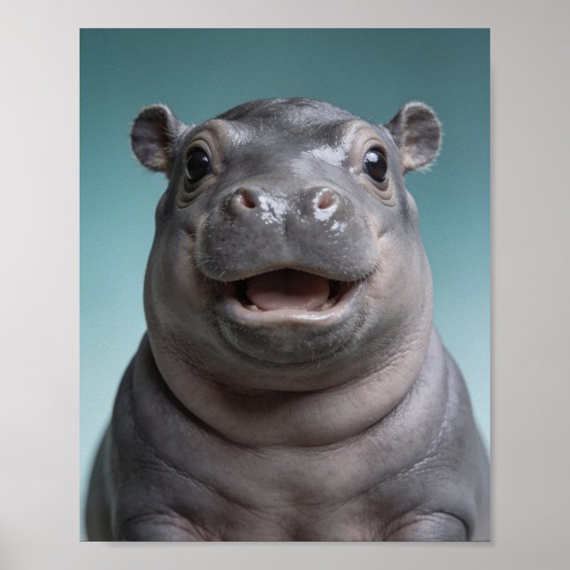 Portrait d'hippopotame bébé – Art mural d'animal d (Devant)