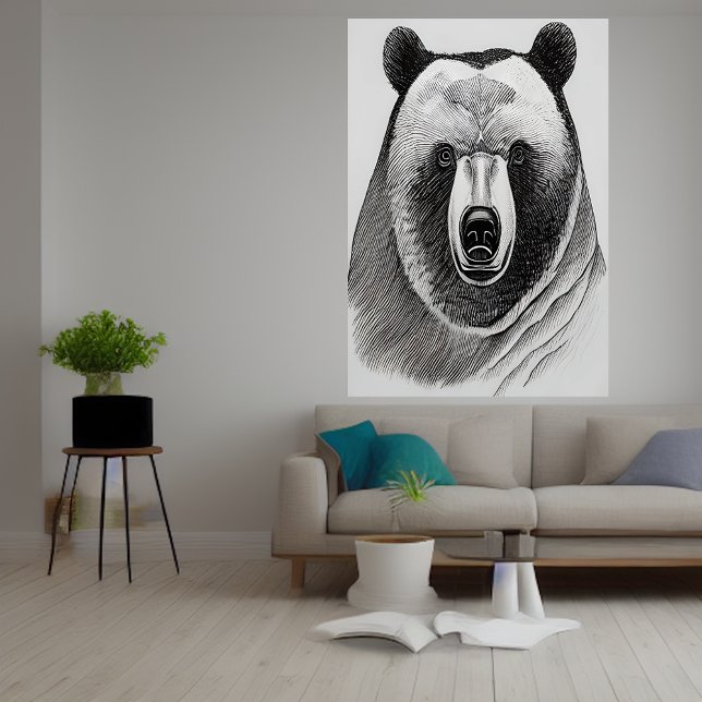 Portrait d'ours noir et blanc | AI Art Poster (Créateur téléchargé)