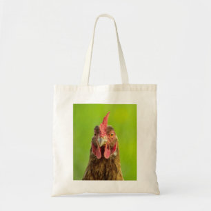 Portrait drôle de poulet sur le sac fourre-tout