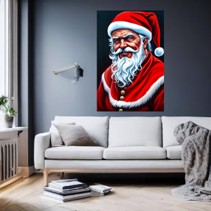 Portrait du Père Noël cool heureux AI Art Poster