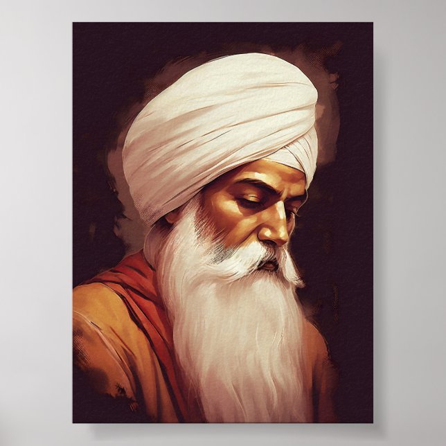 Portrait du profil de Guru Nānak - Poster sikh (Devant)