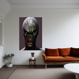 Portrait d'un alien effrayant AI Art Poster