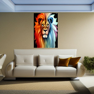 Portrait d'un lion rouge et blanc   AI Art Poster