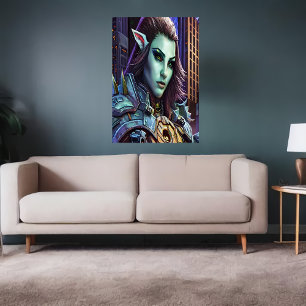 Portrait d'une alien bleue   AI Art Poster