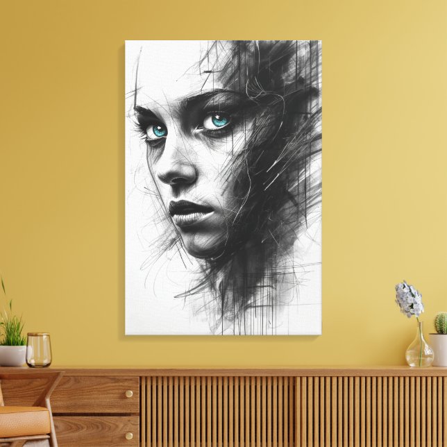 Portrait Expressionniste au Fusain sur Toile (Insitu(Salon))