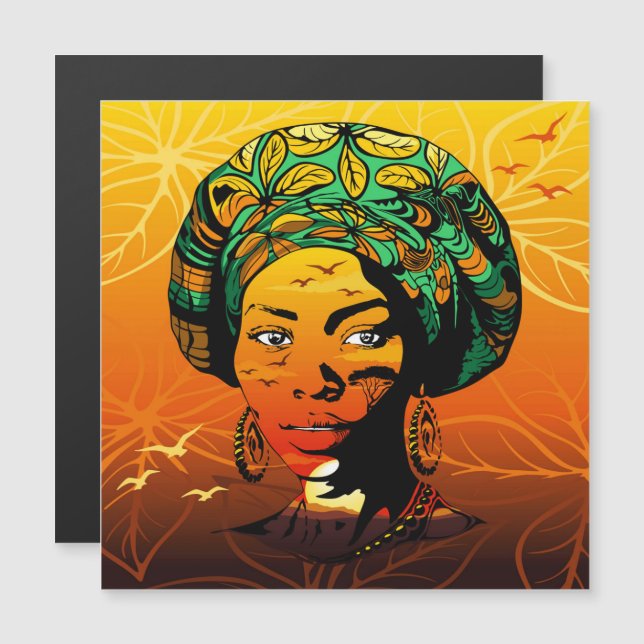 Portrait féminin africain avec coucher de soleil (Devant / Derrière)