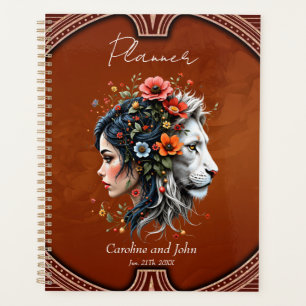 Portrait floral de lion et de femme