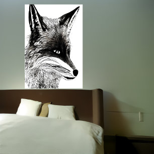 Portrait noir et blanc de renard   AI Art Poster