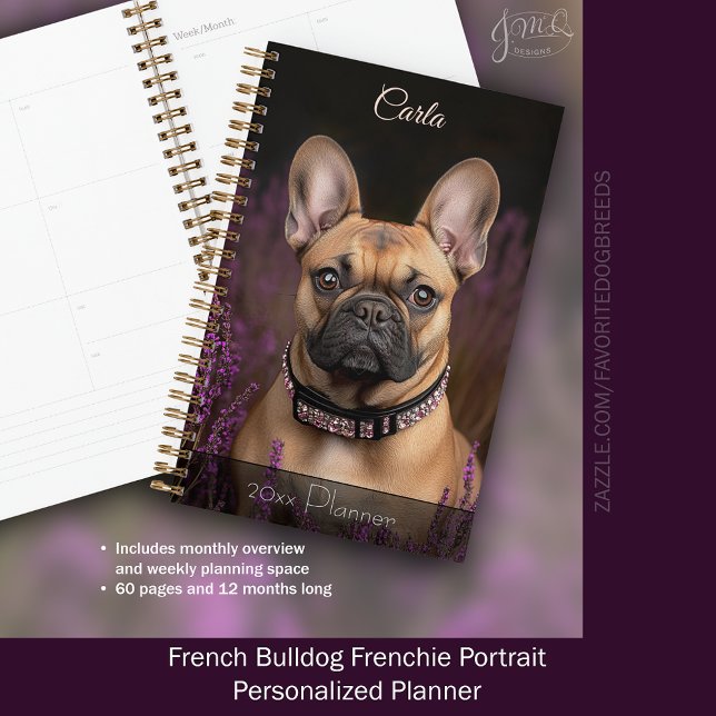 Portrait personnalisé de Bouledogue français (French Bulldog Frenchie Portrait Personalized Planner)