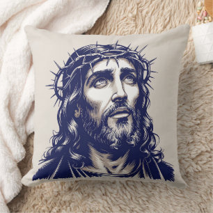 Portrait sacré de Jésus - Coussin d'art Vintage