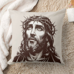 Portrait sacré de Jésus - Coussin d'art Vintage