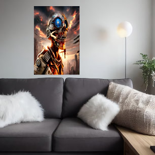 Portrait Squelette Cyberpunk AI Art Poster