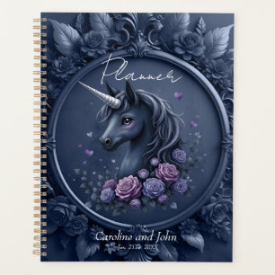 Portrait Unicorne foncé dans un cadre rond