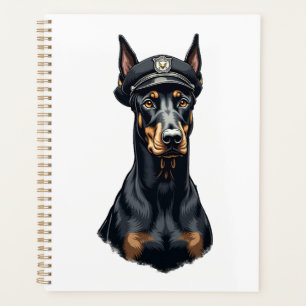 Portrait vintage de Doberman de police en noir et
