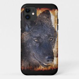 Portrait Wolf en bois noir iPhone 5 Coque