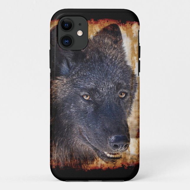 Portrait Wolf en bois noir iPhone 5 Coque (Dos)