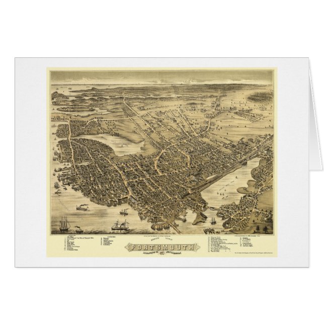 Portsmouth, carte panoramique de NH - 1877 (Devant horizontal)