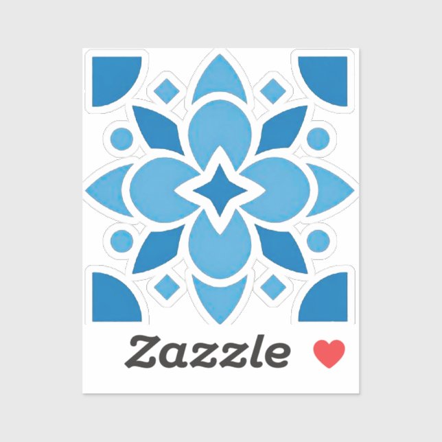 Portuguese Azulejo Blue Tile Floral Vinyl Sticker  (Feuille)