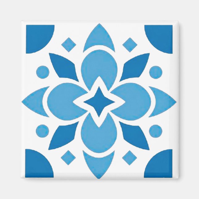 Portuguese Azulejo Tile Blue Pattern Square Magnet (Devant)