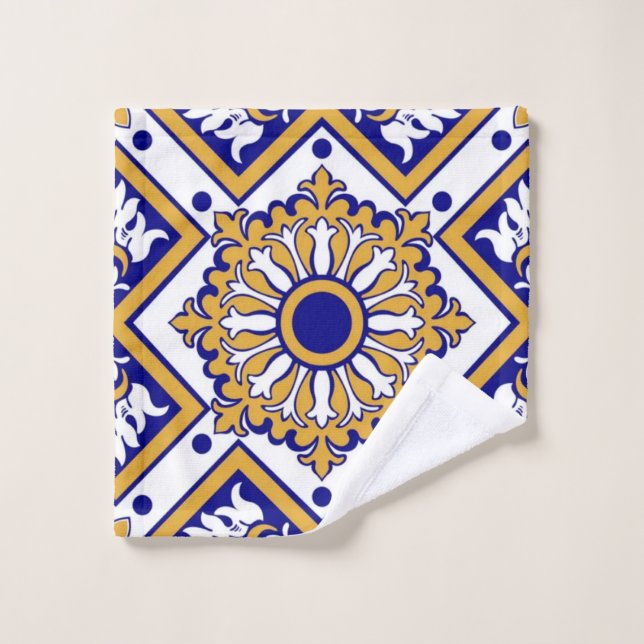 Portuguese Blue Yellow Mediterranean Floral  (Gant de toilette)