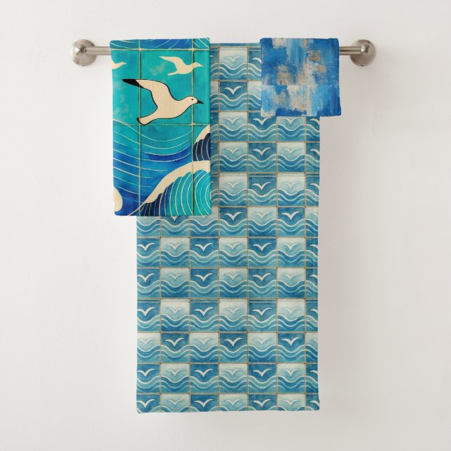 Portuguese Ocean Waves & Seagulls Towel Set – Coas (En situation)