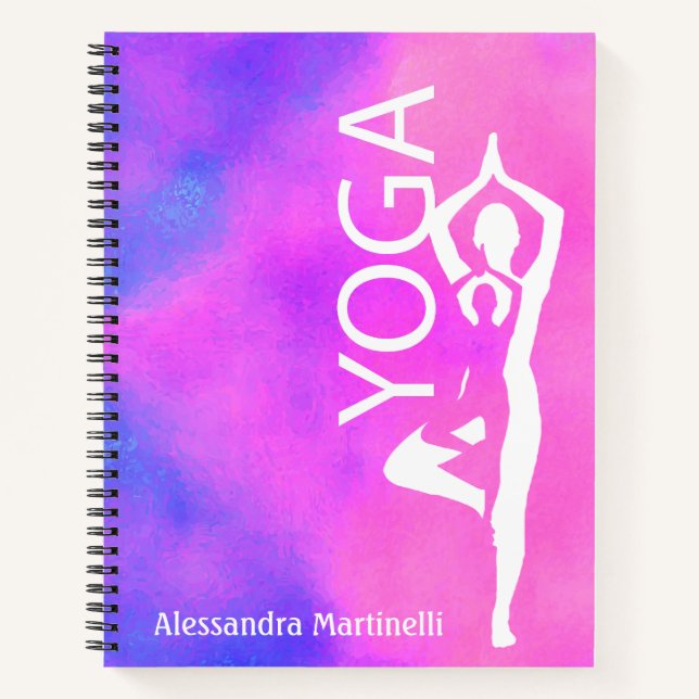 Pose Arbre Carnet de Yoga - Aquarelle rose & viole (Devant)