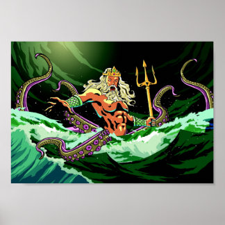 Poseidon sort de la mer Print Color Poster