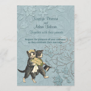 Posh Cats Aqua Blue Mariage ver 2 Invitation