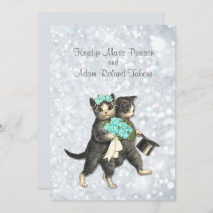Posh Cats Aqua - Silver Sparkle Faire-part de mari