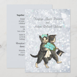 Posh Cats Aqua - Silver Sparkle Faire-part de mari