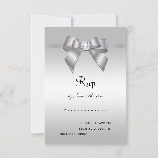 Posh Gem Bow & Ruban 60e Mariage RSVP (Devant)