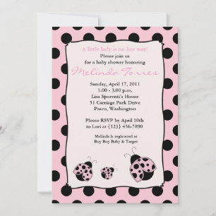 Posh Mod Ladybug 5x7 Baby shower rose Invitation