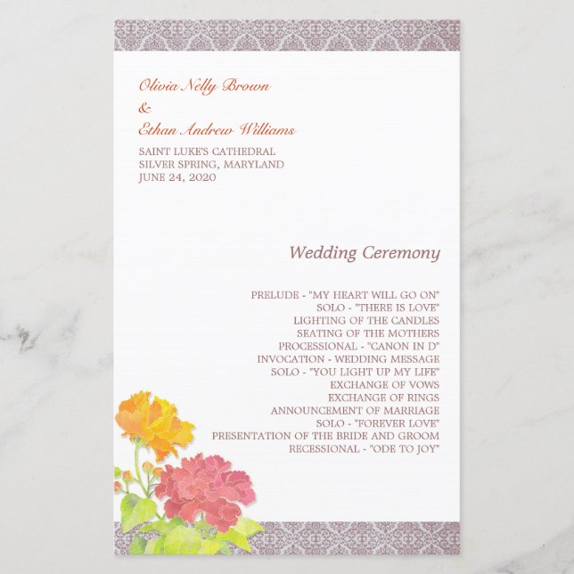 Posh Red & Orange Floral Wedding Programme (Devant)