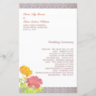 Posh Red & Orange Floral Wedding Programme