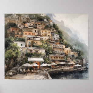 Positano Italie Aquarelle Art Imprimer Poster