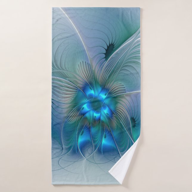 Position, Abstrait bleu turquoise fractal (Serviette de bain)