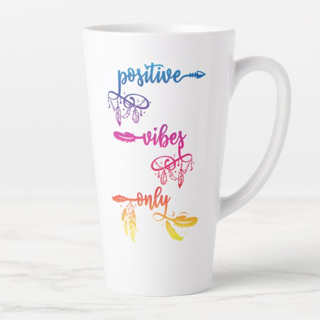 Positive Vibes Only, Rainbow Ombre Boho Latte Mug (Droite)