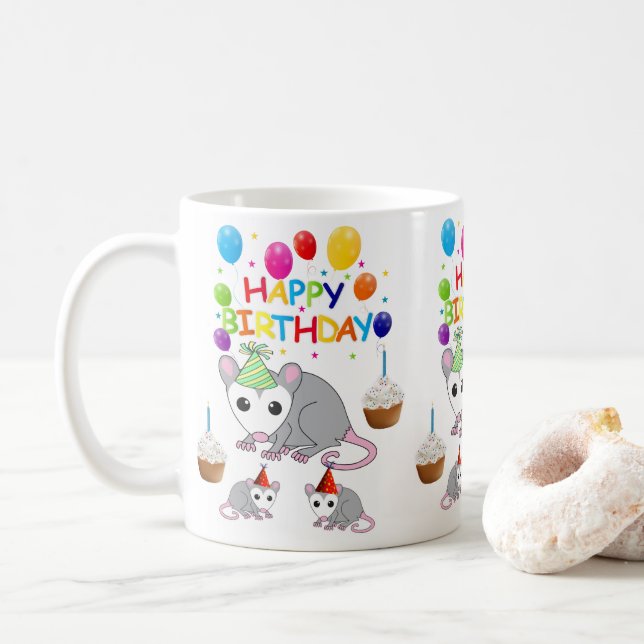 Possum Mug Joyeux Anniversaire Mug (Avec donut)