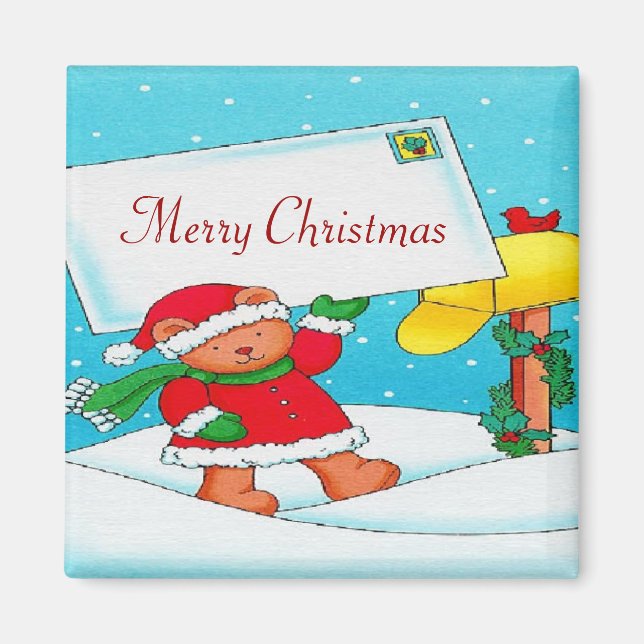 Post de l'ours de Noël - Magnet Carré (Devant)